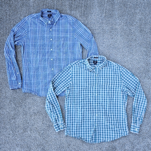 J.Crew Flex Washed Classic Fit  Gingham Plaid Button Down Shirt LOT Mens Large - Picture 1 of 16